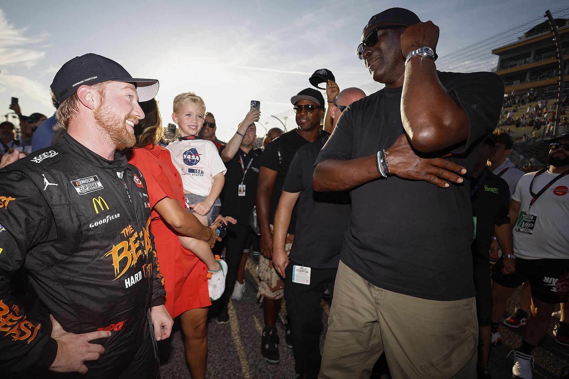 Michael Jordan and Tyler Reddick after winning the 2024 Straight Talk Wireless 400. Source: Getty